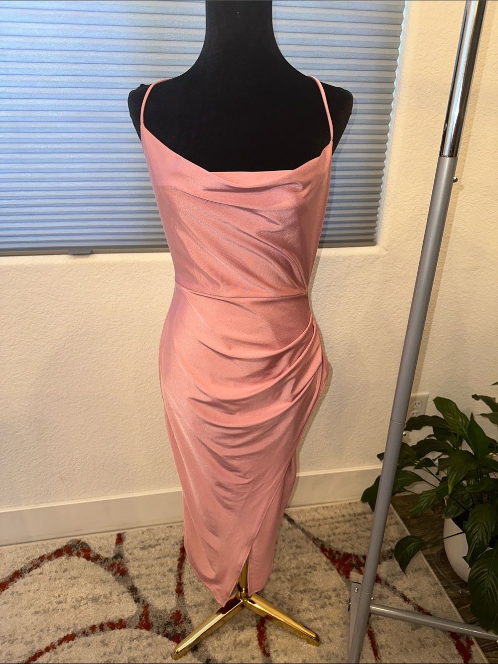 Sleeveless Pink Cowl Neck Midi Dress NWOT